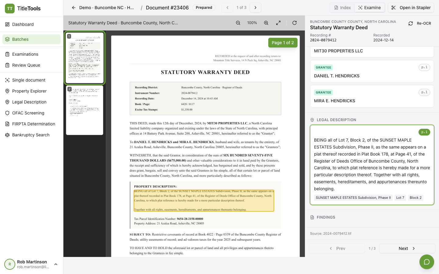 TitleTools — Examine