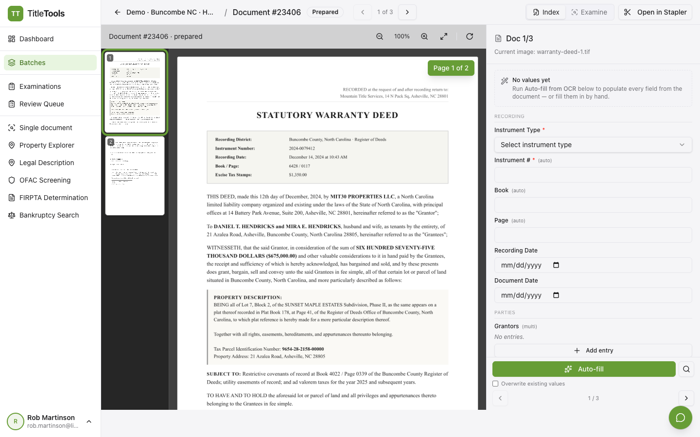 TitleTools — Index — capture the metadata fields.
